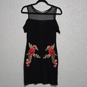 Sweet Rain Women's Cold Shoulder Bodycon Dress Size M Embroidery Sheer Floral
